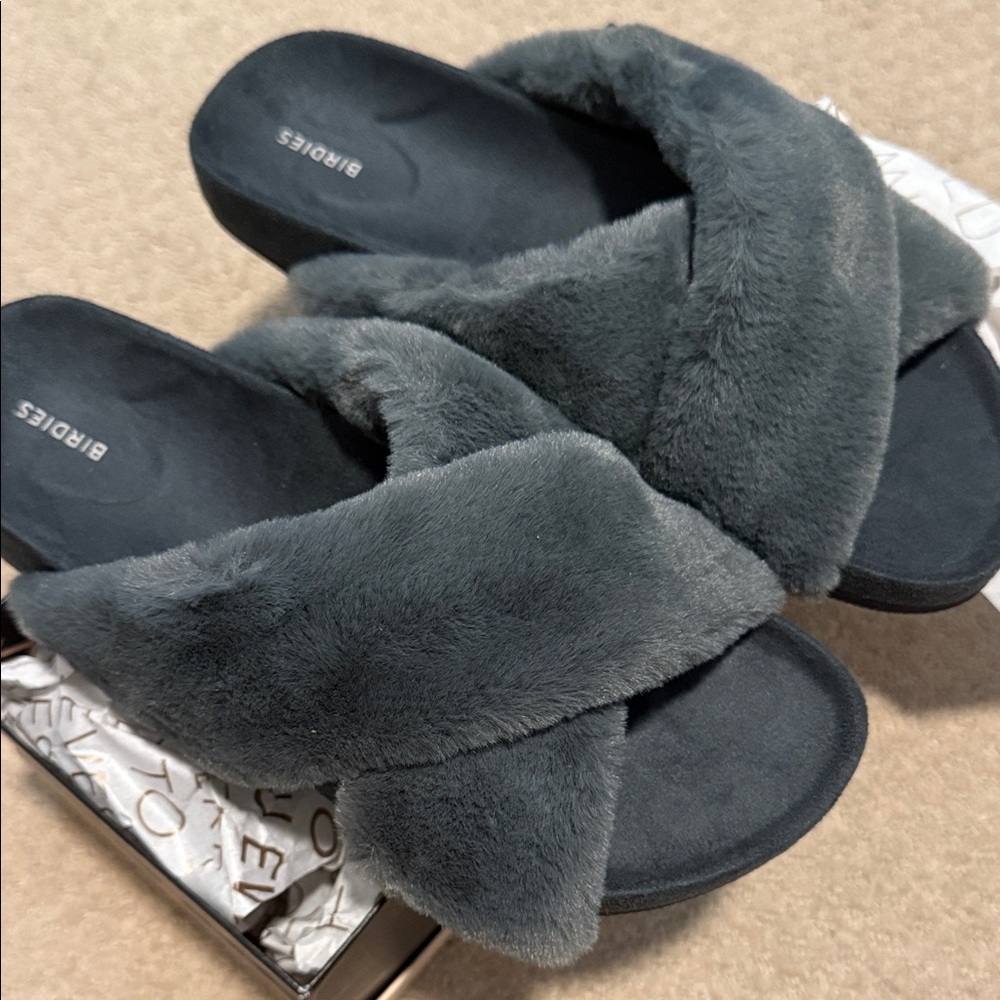 Birdies Women's Charcoal Faux Fur Slippers